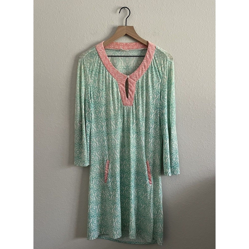 Cabana Life Dress Womens Medium Green Pink UPF 50 Cover Up FITS LIKE A LARGE